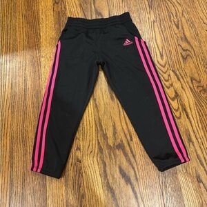 Adidas Kids Black Joggers with Pink Stripes